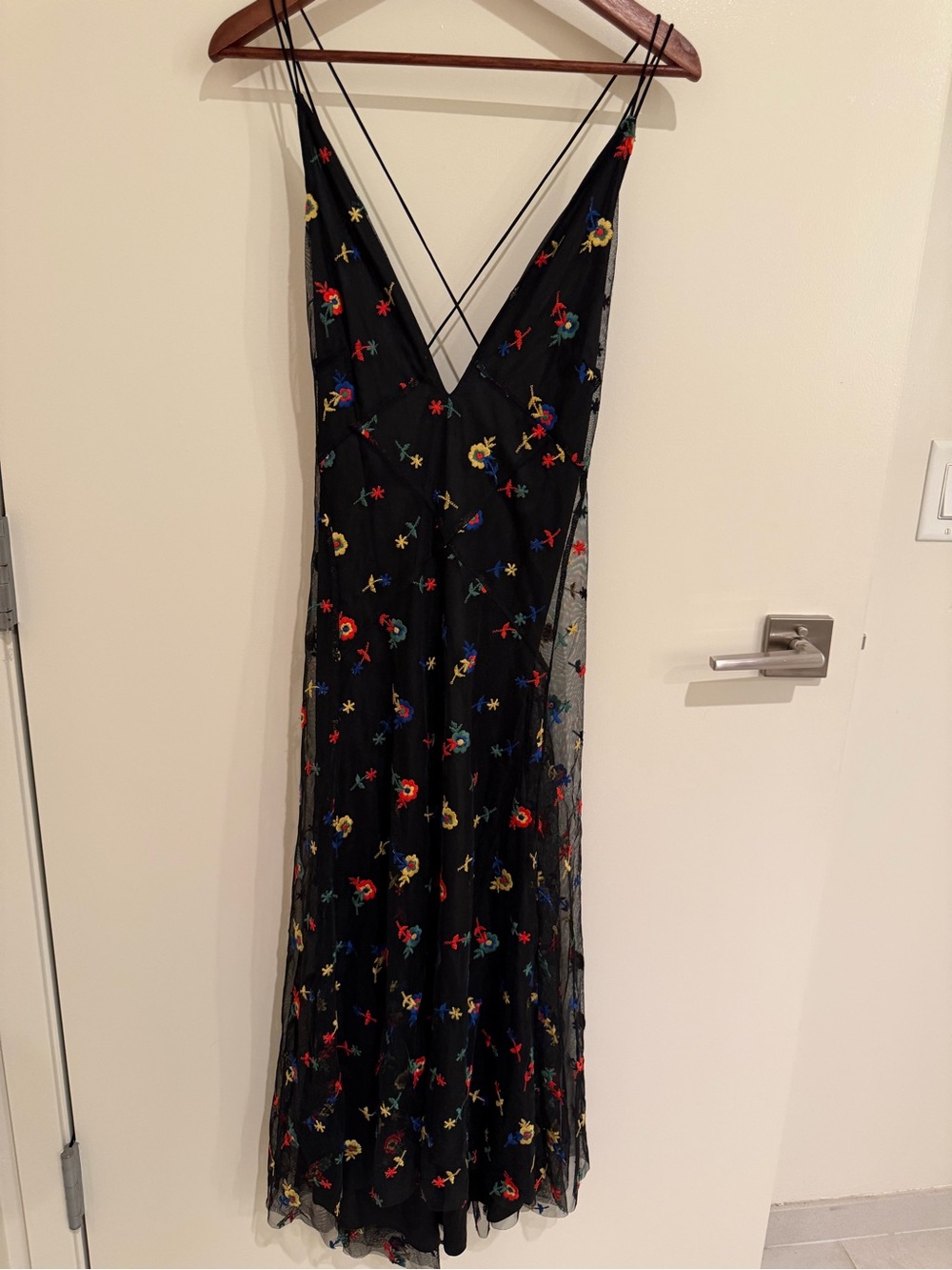 Urban Outfitters Black Floral Embroidered Backless Slip Dress